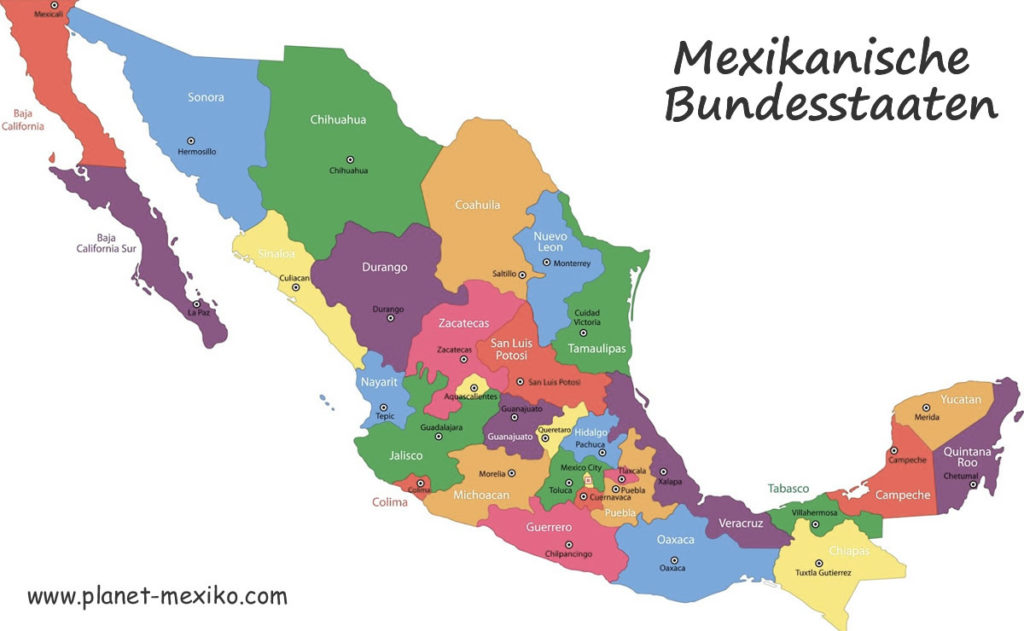 Karte Bundesstaaten in Mexiko
