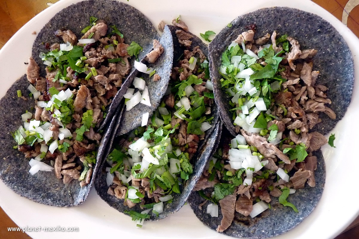 Carne Asada Tacos in schwärzlicher Tortilla