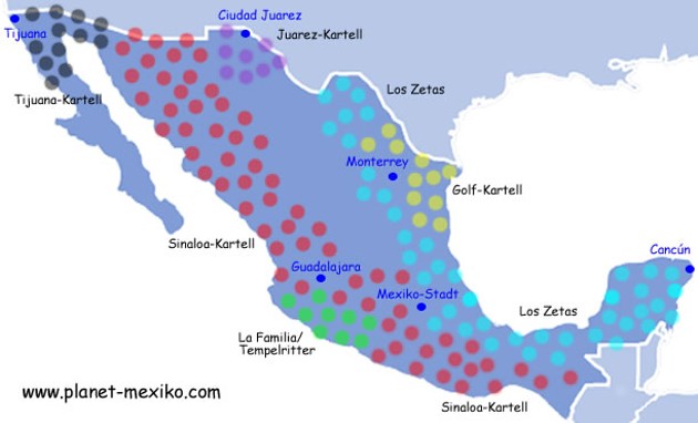 Karte mexikanische Drogenkartelle