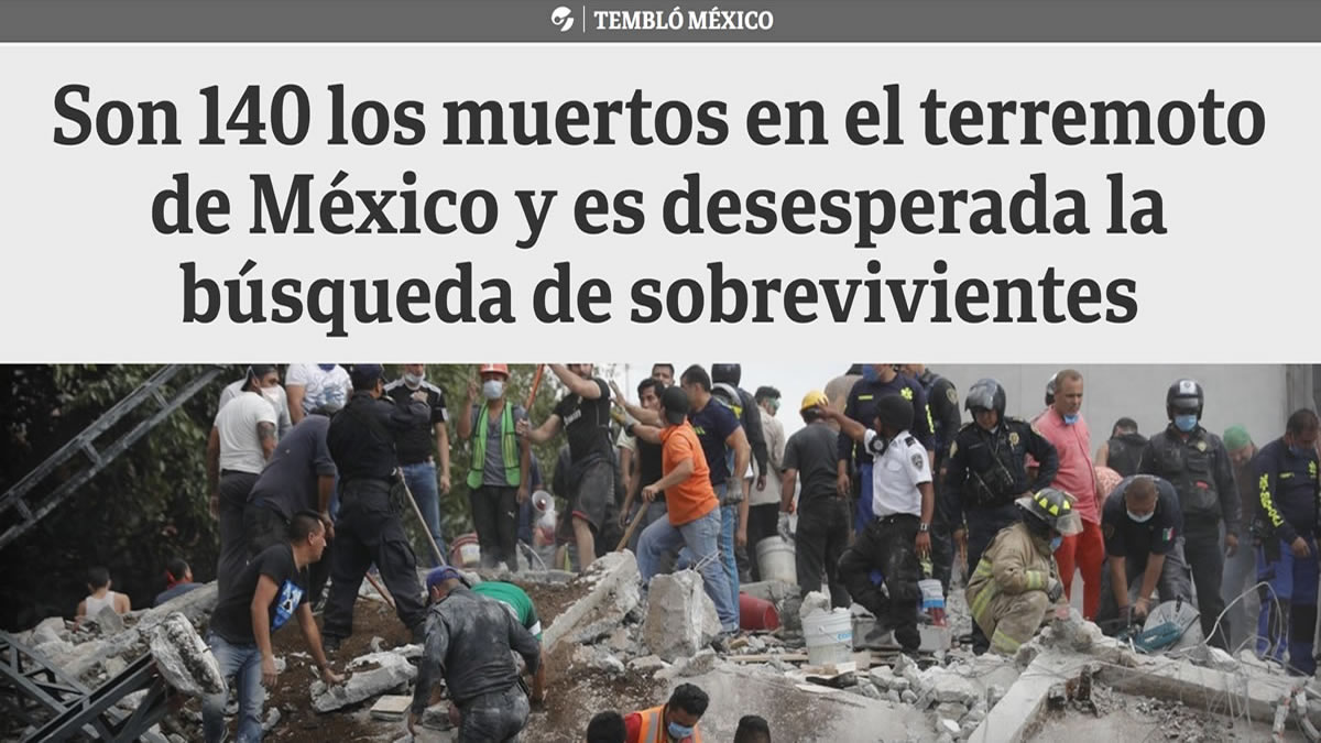 Schlagzeile in einer Zeitung über Erdbeben in Mexiko 2017