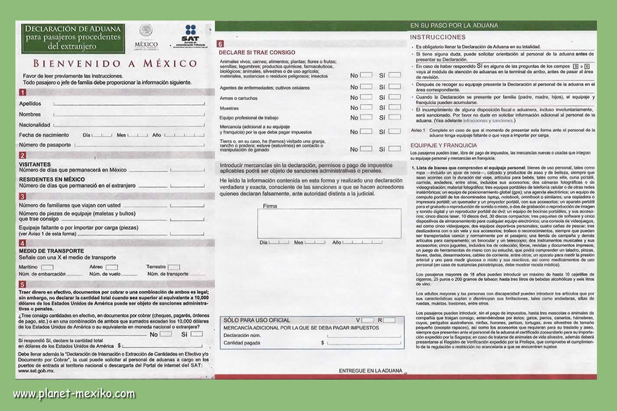 Formular Zoll- und Einfuhrbestimmungen Mexiko