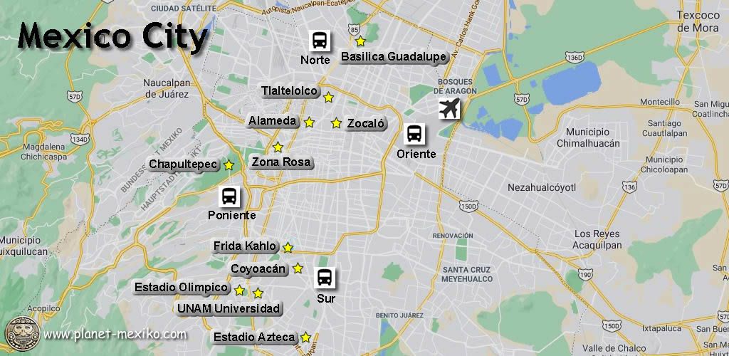 Karte der Sehenswürdigkeiten in Mexiko-Stadt