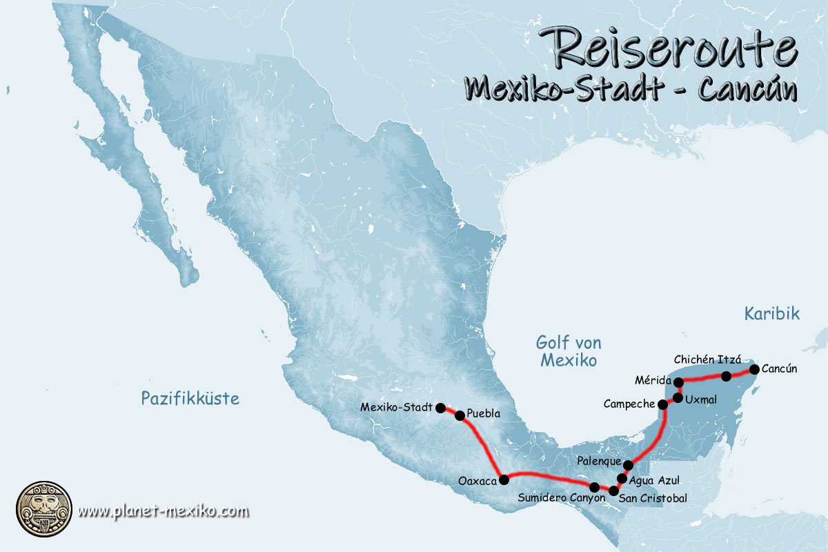 Karte Mexiko Rundreise