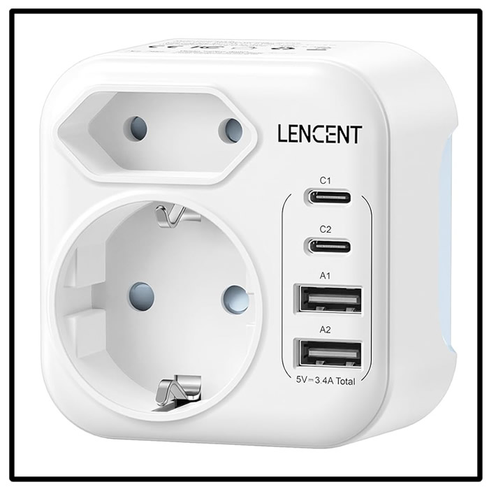 Lencent Reiseadapter mit USB-Anschluss