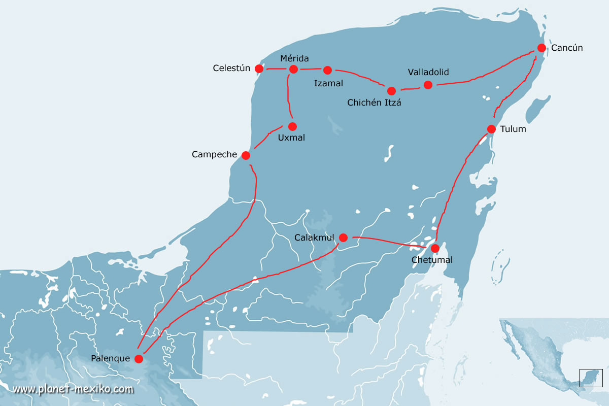 Reiseplanung der Reiseroute in Chiapas und Yucatan