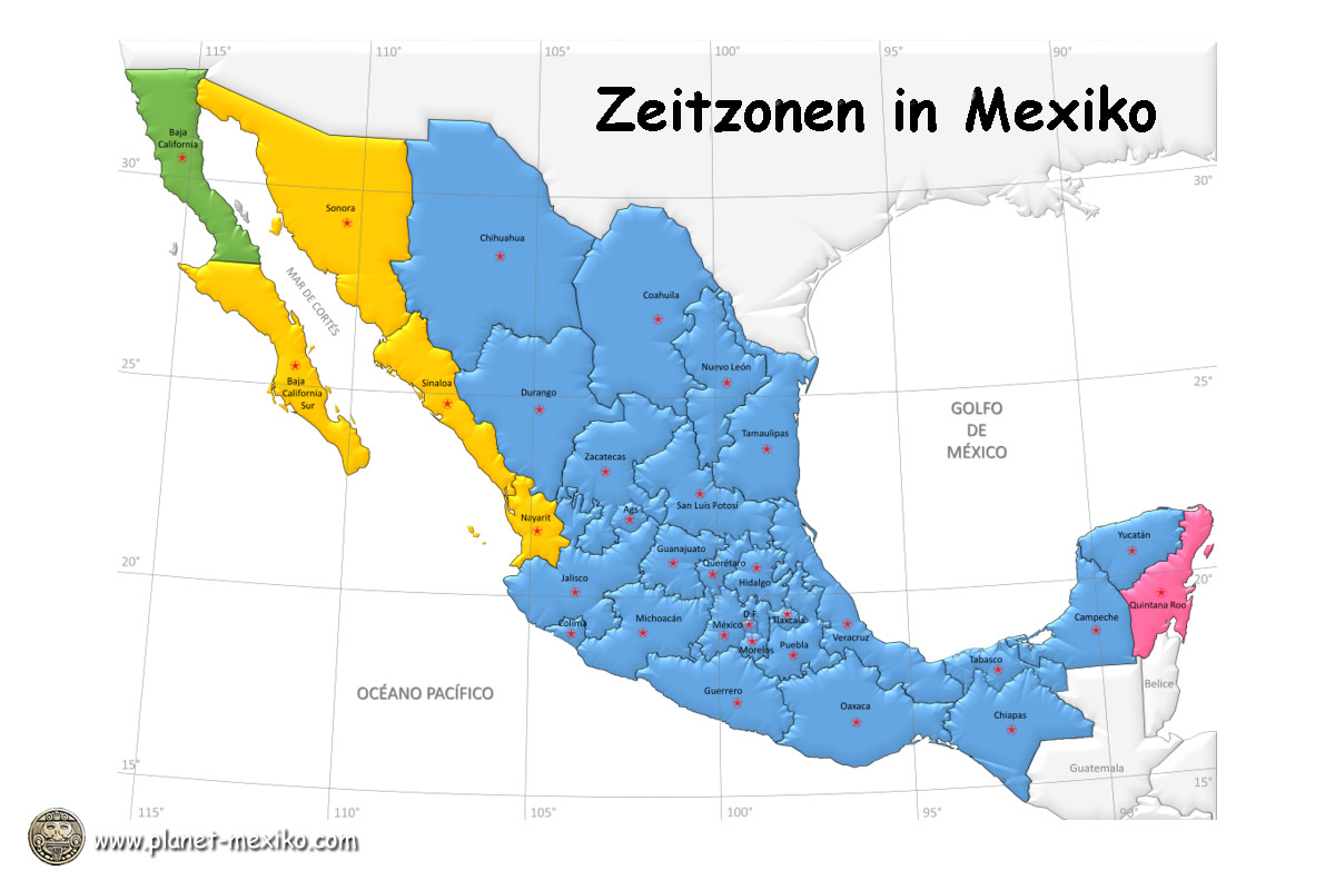 Reiseinformationen Zeitumstellung Zeitzonen und Uhrzeit Planet Mexiko